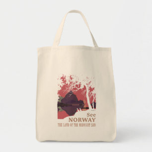 Minimalist Norway Sunset Poster - Mountain Fjord Tote Bag
