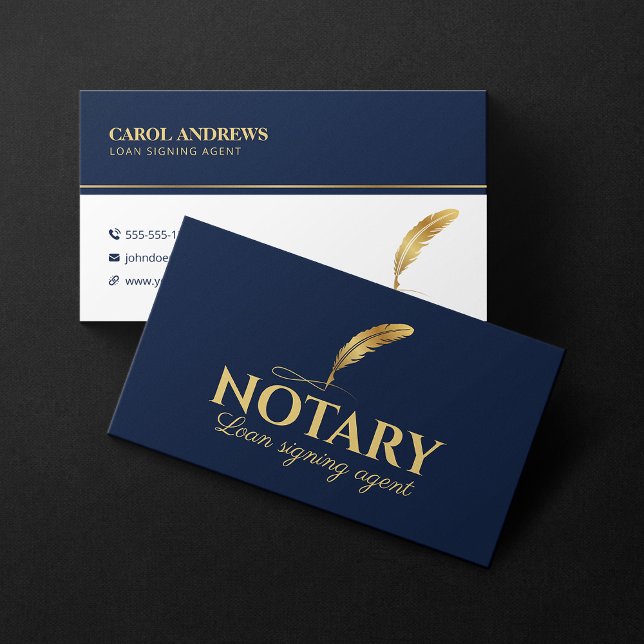 Minimalist Notary Loan Signing Agent Blue Gold Business Card (Creator Uploaded)