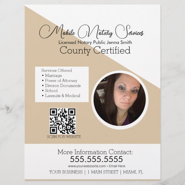 Minimalist Notary Mobile Services Photo QR FLYER (Front)