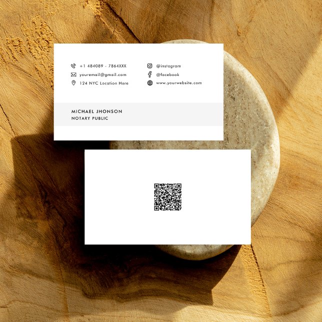 Minimalist Notary Public Qr Code Social Media Icon Business Card (Customize this beautiful card with any job Title & Icon)
