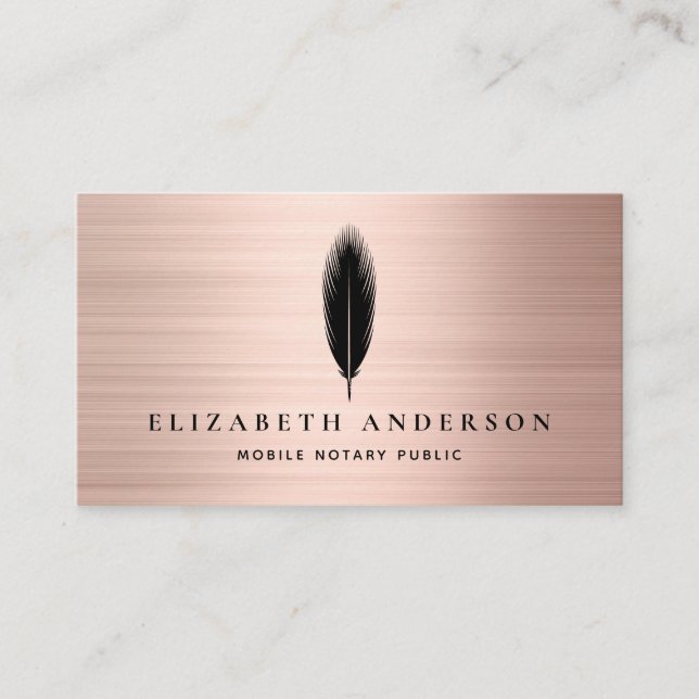 Minimalist Notary Public Rose Gold Brushed Metal Business Card (Front)