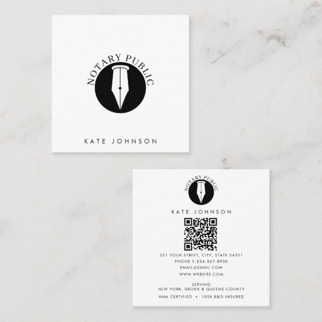 Minimalist Notary Service Signing Agent Logo Square Business Card (Front/Back)