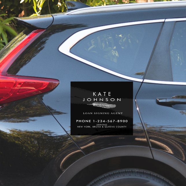 Minimalist Notary Signing Agent Feather Quill Logo (Car Side)