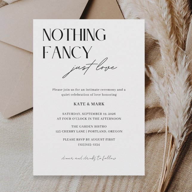 Minimalist Nothing Fancy Just Love Micro Wedding Invitation (Creator Uploaded)