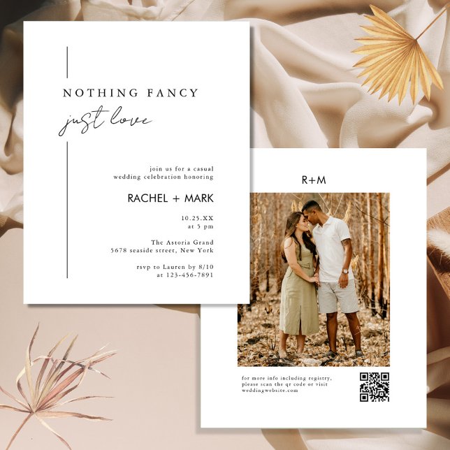 Minimalist Nothing Fancy Just Love Photo Qr Code Flyer (Nothing Fancy Just Love Invitation)