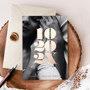 Minimalist Numeric Date Save the Date Rose Gold