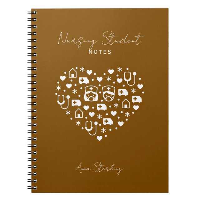 Minimalist Nursing Student Personalised Brown Notebook (Front)