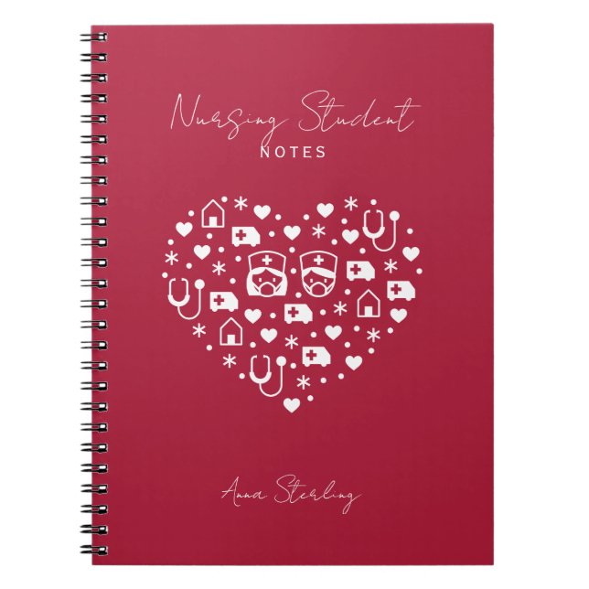 Minimalist Nursing Student Personalised Red Notebook (Front)