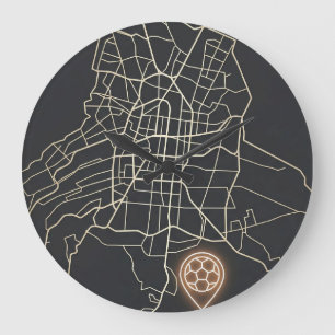 Minimalist NYC Soccer Map Pin Line Art Large Clock