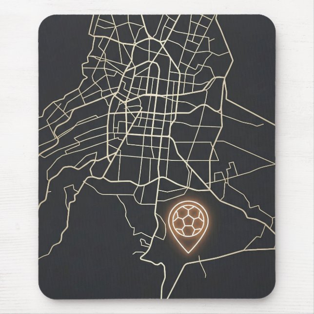 Minimalist NYC Soccer Map Pin Line Art Mouse Mat (Front)