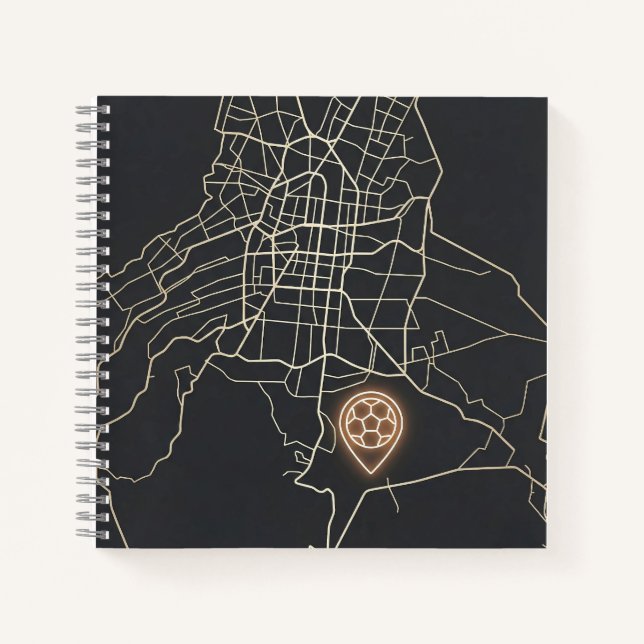 Minimalist NYC Soccer Map Pin Line Art Notebook (Front)