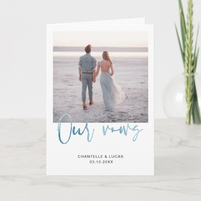 Minimalist Ocean Blue Our Vows Card (Front)