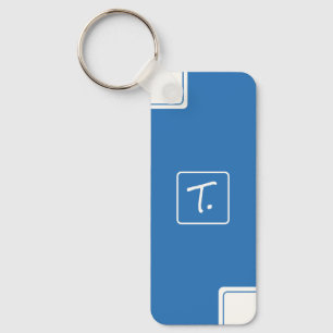 Minimalist Ocean Blue with White Monogram Key Ring