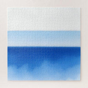 Minimalist Ocean Horizon Blue Watercolor Serenity Jigsaw Puzzle