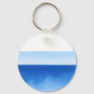 Minimalist Ocean Horizon Blue Watercolor Serenity Key Ring