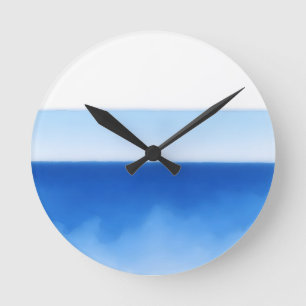 Minimalist Ocean Horizon Blue Watercolor Serenity Round Clock