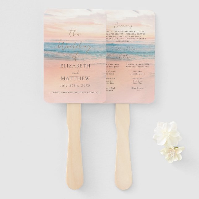Minimalist Ocean Sunset Beach Wedding  Hand Fan (Front and Back)