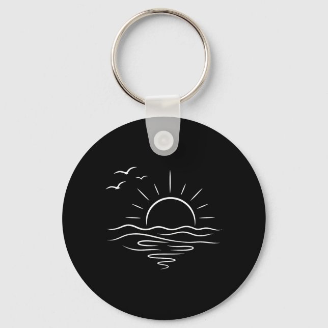 Minimalist Ocean Sunset Line Art Beach Summer Key Ring (Front)