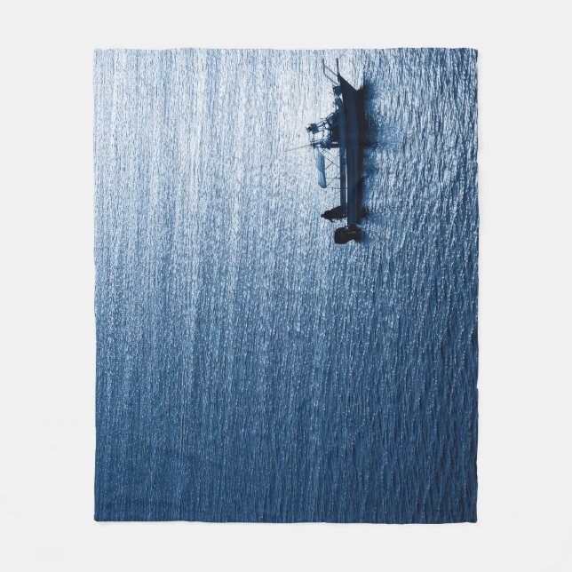Minimalist Ocean Wall Art Fisherman Blue Fleece Blanket (Front)