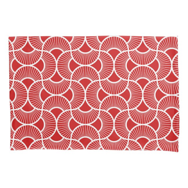 Minimalist Ogee Rising Sun Fans Bright Red Pillowcase (Front-Left)