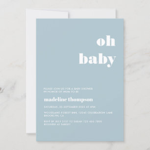 Minimalist Oh Baby Pastel Blue Baby Shower Invitation
