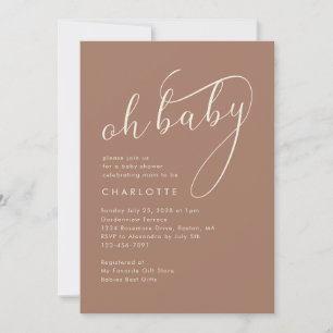 Minimalist Oh Baby Script Mocha Baby Shower Invitation