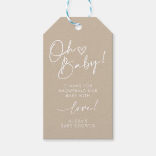Minimalist Oh Baby Shower Beige Neutral Favour Gift Tags