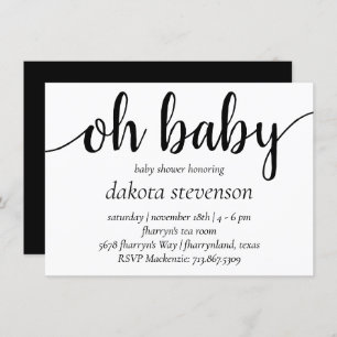 Minimalist Oh Baby Shower Chic Black and White Invitation