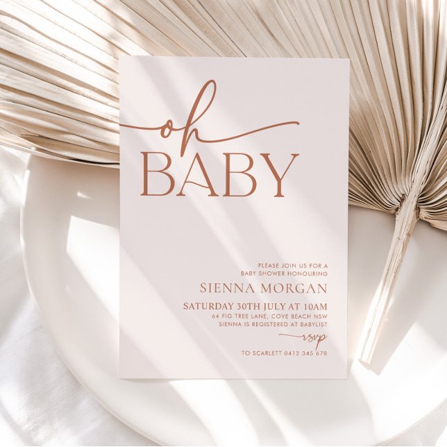 Minimalist Oh Baby Shower Gender Neutral Beige Invitation (Creator Uploaded)