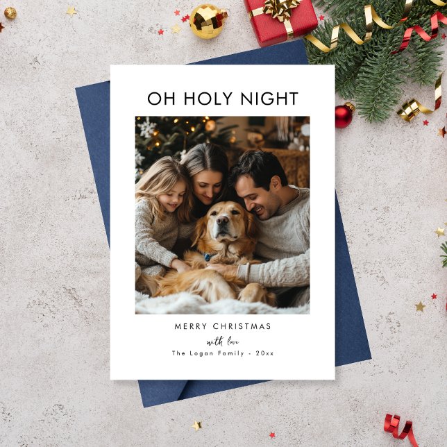 Minimalist Oh Holy Night Christmas Family Photo Holiday Card (Creator Uploaded)
