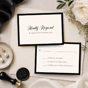 Minimalist Old Money Black & Ivory Wedding Mail In RSVP Card