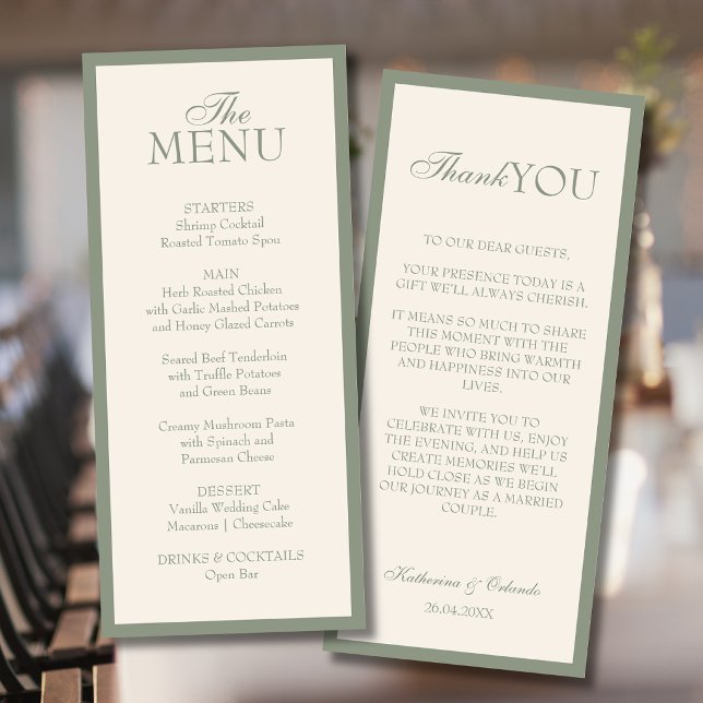 Minimalist Old Money Wedding Menu Thank You Note (Creator Uploaded)