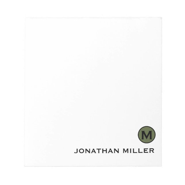 Minimalist Olive Black Initial and Name Notepad (Front)