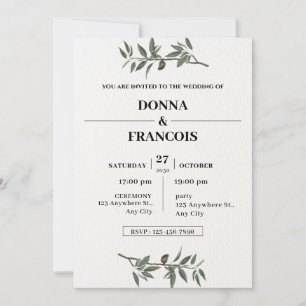 Minimalist Olive Branch Botanical Wedding Invitati Invitation
