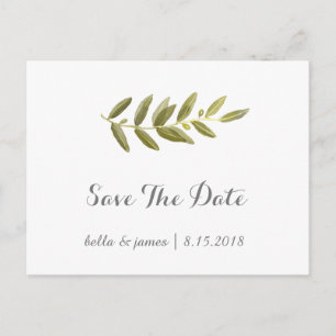 Minimalist Olive Branch Save The Date Postcards