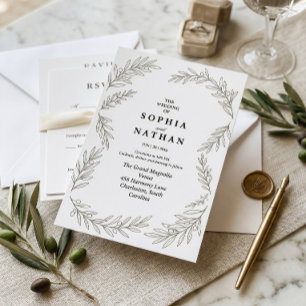 Minimalist Olive Branch Wedding Invitation