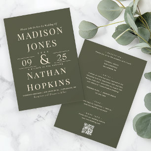 Minimalist Olive Green All In One Wedding QR Code Invitation