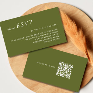 Minimalist Olive Green Beige QR Code Wedding RSVP Enclosure Card