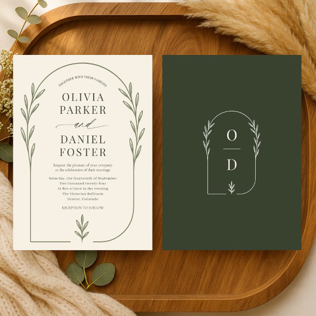 Minimalist Olive Green Boho Arch Wedding Invitation (Creator Uploaded)