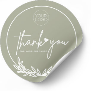 Minimalist Olive Green Business Thank You Custom Classic Round Sticker