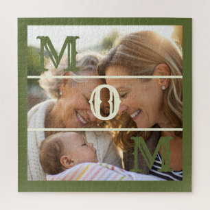 Minimalist Olive Green Custom Photo Mum Keepsake Jigsaw Puzzle