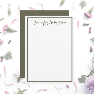 Minimalist Olive Green Elegant Script Custom name Card