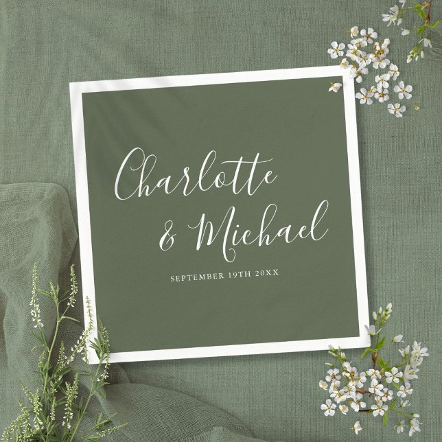 Minimalist Olive Green Elegant Signature Wedding Napkin (Minimalist Olive Green Elegant Signature Wedding Napkins)