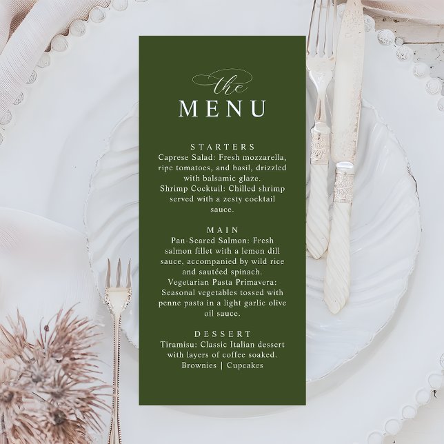 Minimalist Olive Green Elegant Wedding Dinner Menu (Creator Uploaded)