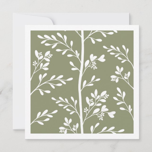 Minimalist Olive Green Floral Stripe Art Card (Front)