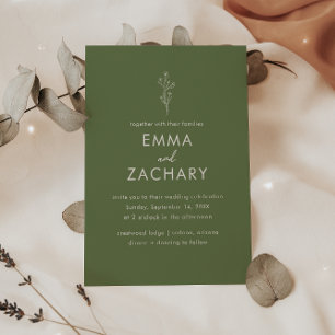 Minimalist Olive Green Floral Wedding Invitation