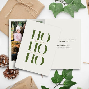 Minimalist Olive Green "HO HO HO" Photo Christmas Holiday Card