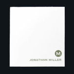 Minimalist Olive Green Initial and Name Notepad<br><div class="desc">This elegant,  simple notepad features classic block typography your initial and name or custom text of your choice.</div>