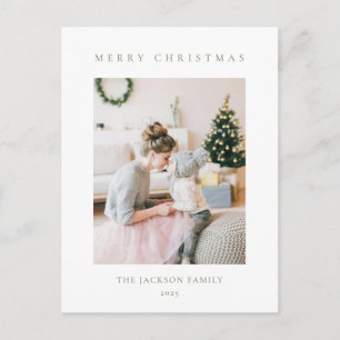 Minimalist Olive Green Merry Christmas Photo Holiday Postcard