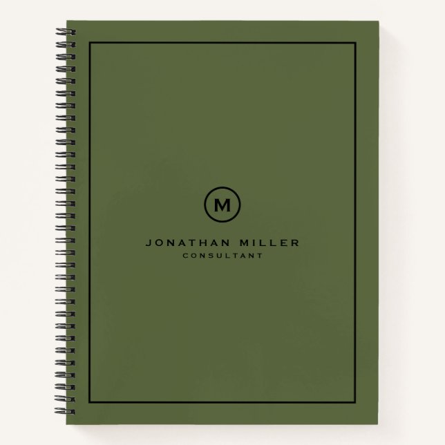 Minimalist Olive Green Monogram Notebook (Front)